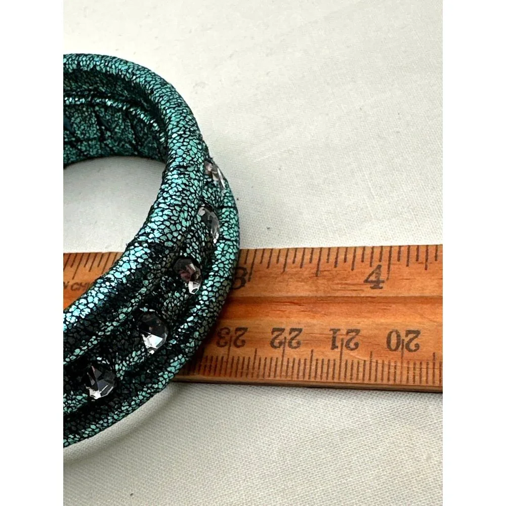 Metallic Teal Black Bangle Bracelet Stacked 3 Piece Shimmer Chic Cosplay Costume - Picture 5 of 5